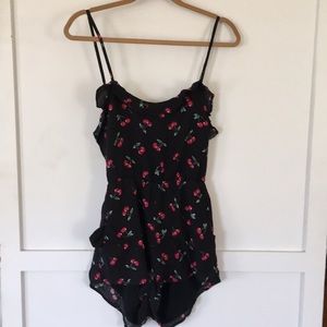 Love + Harmony Pants - Black and red cherry printer romper. Love + Harmony Pants - Black and red cherry printer romper.